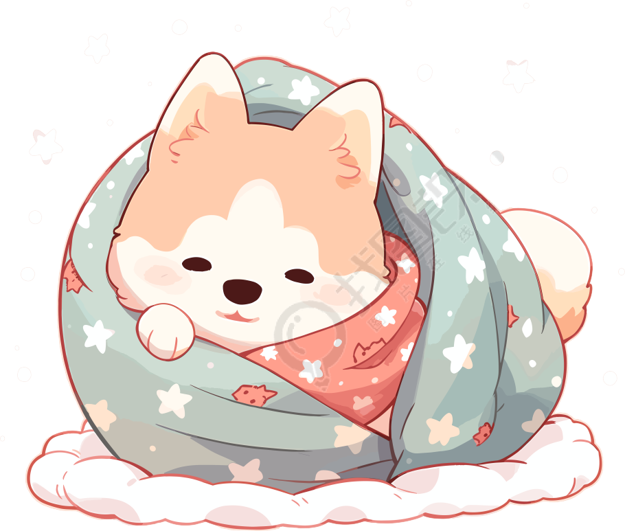 可爱小狗裹着舒适的圣诞毯子插图