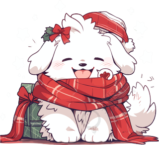 可爱小狗包裹在圣诞毯子中插画