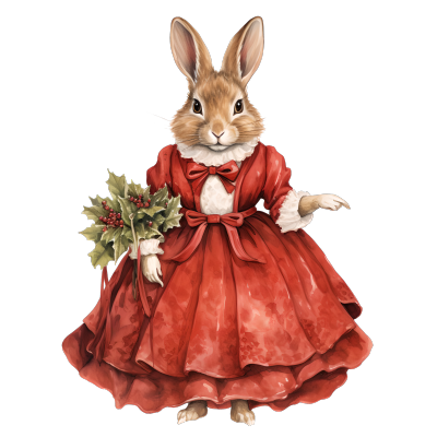 复古风兔子红色丝绒裙插画