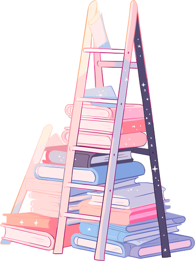 书本和梯子2D平面插画设计素材