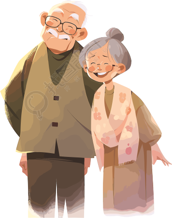 祖父祖母亚洲人物插画