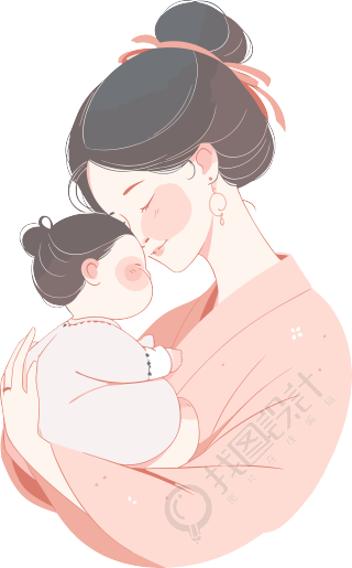 母亲节妈妈抱着宝宝的柔和插图