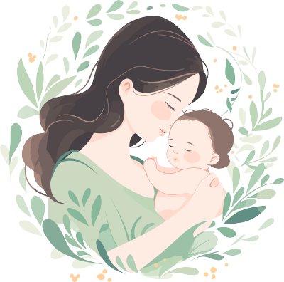 母亲节柔和线条婴儿和母亲插画