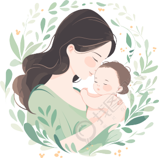 母亲节柔和线条婴儿和母亲插画