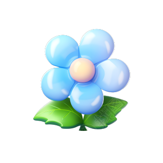 3D蓝色花卉可爱插画