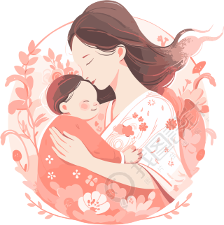 母亲节母亲抱着婴儿中国风插画