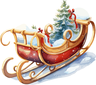 圣诞雪橇水彩插图系列元素