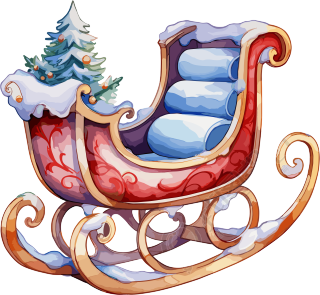 圣诞雪橇水彩插画