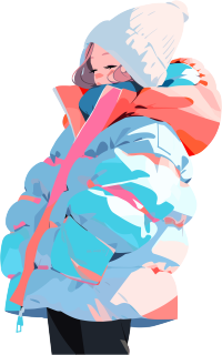 冬季羽绒服女孩2D图形插画