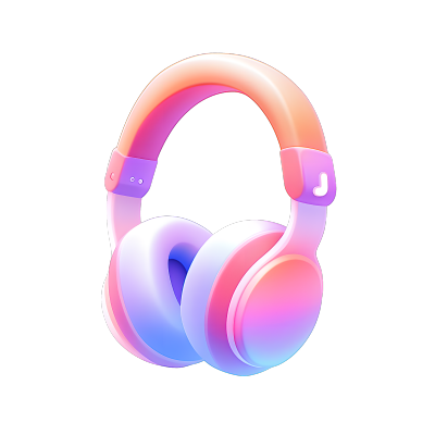 3D耳机蓝紫色柔和渐变插画
