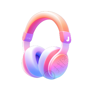 3D耳机蓝紫色柔和渐变插画