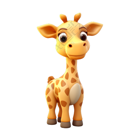 立体卡通长颈鹿3D图标插画
