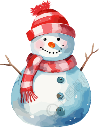 圣诞小雪人水彩图标插图