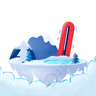 寒潮预警雪松和大山积雪插画