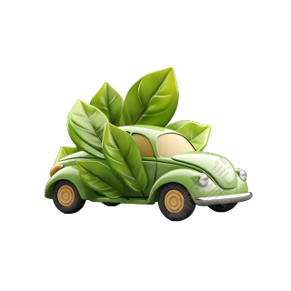 3D环保汽车可爱树叶插画