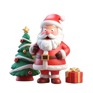 3D圣诞老人和绿色圣诞树插画