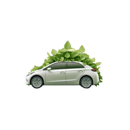 3D环保汽车和树叶创意插图