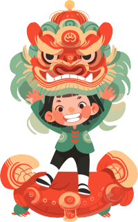 舞狮男孩创意插画素材