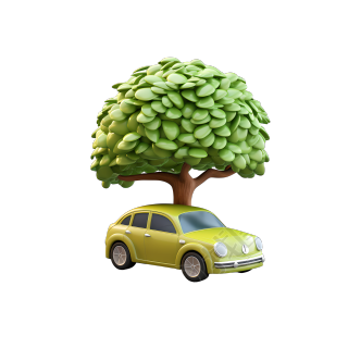 3D环保汽车绿色大树商用插画