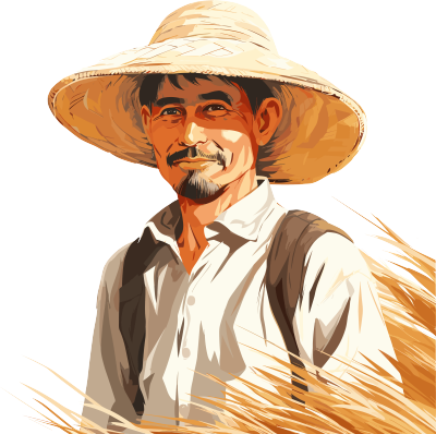 农民戴着草帽创意插画
