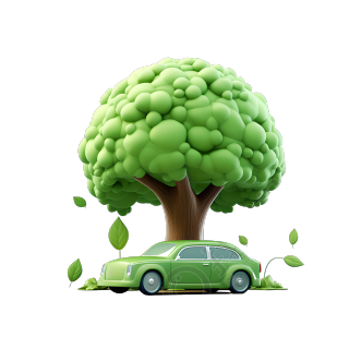 3D环保汽车与附近的树图标素材