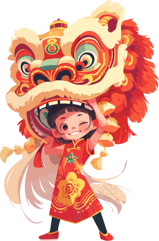 舞狮中国传统插画