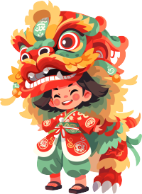 舞狮古风少年插画素材