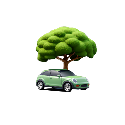 3D环保汽车和附近的树插图