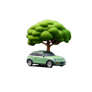 3D环保汽车和附近的树插图