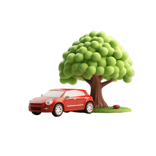 3D环保汽车大树图标插图