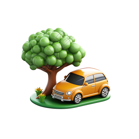 3D环保汽车和附近的树插画