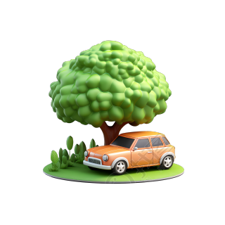 3D环保汽车大树插图