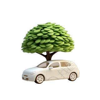 3D环保汽车大树商业可用插画