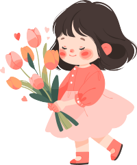 拿着花的小女孩PNG元素