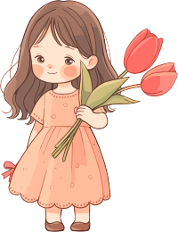 拿着花的小女孩插画