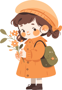 拿着花的小女孩手绘插画