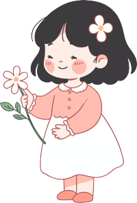 拿着花的小女孩极简插图设计