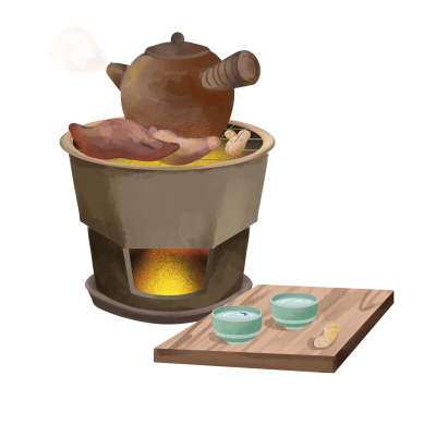围炉煮茶烤地瓜透明背景插图