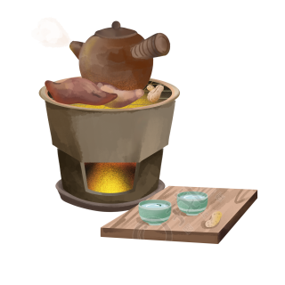 围炉煮茶烤地瓜透明背景插图