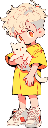 卡通小男孩和猫猫插图