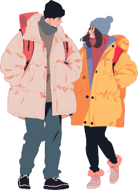冬日情侣平面插画