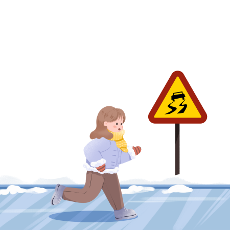 寒假安全马路上的小女孩插画
