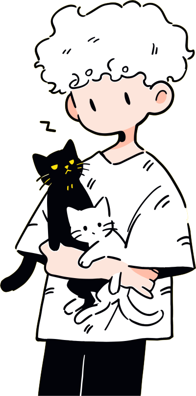 卡通小男孩和小猫插图