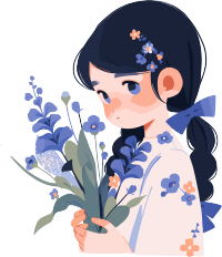 拿着花的小女孩儿童插图素材