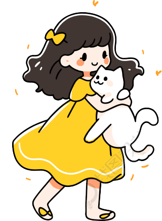 卡通小女孩与小白猫PNG图形素材