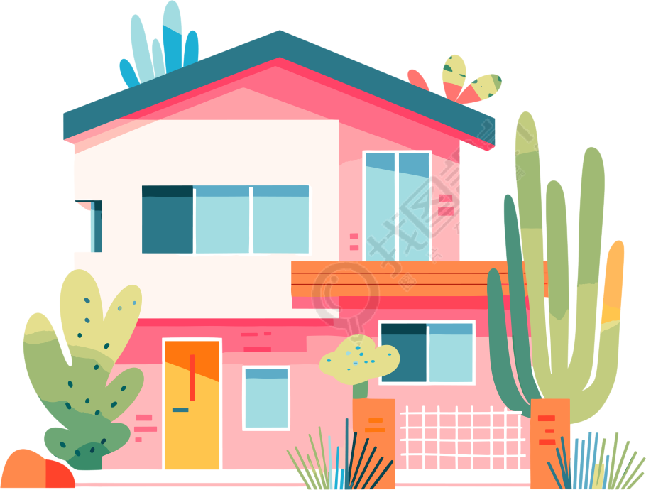 彩色房屋平面图插画