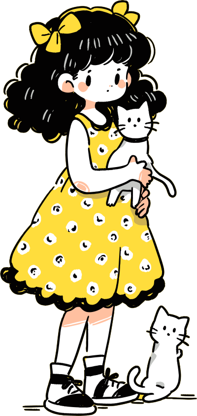 卡通小女孩和白猫PNG素材