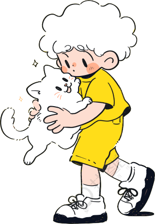 卡通小男孩和小白猫PNG素材