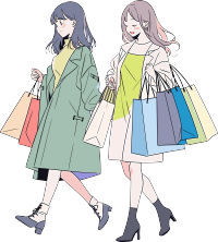 时尚女孩购物彩色插画设计素材