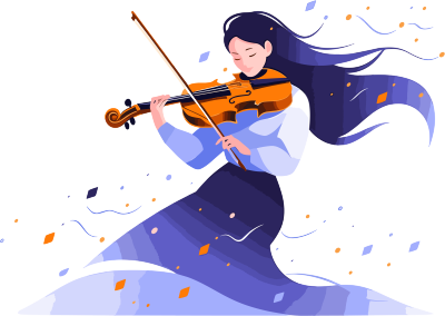 拉小提琴的女生彩色插画设计素材
